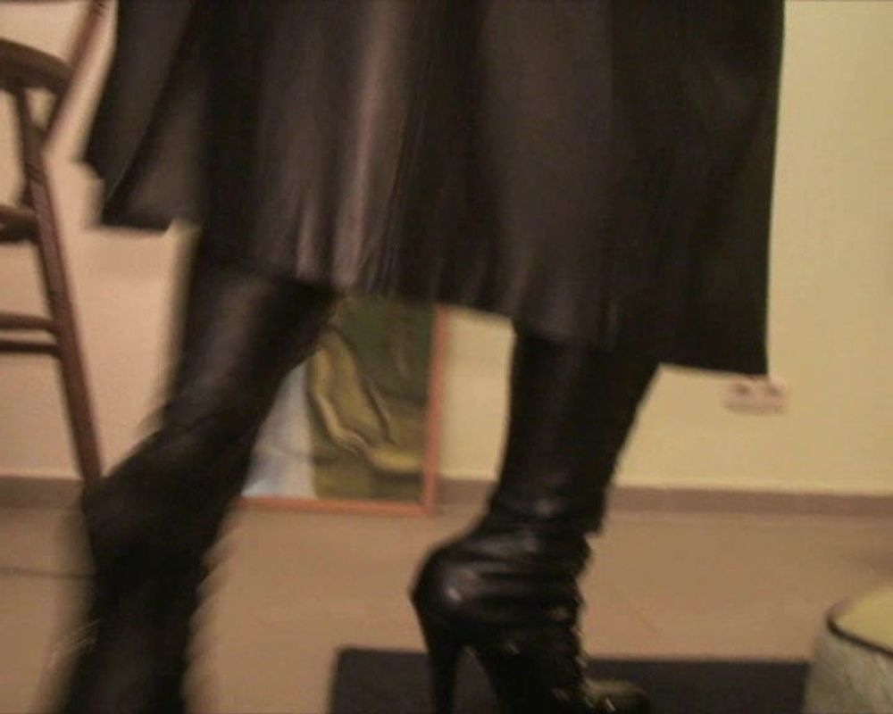 In leather coat and over knees #4