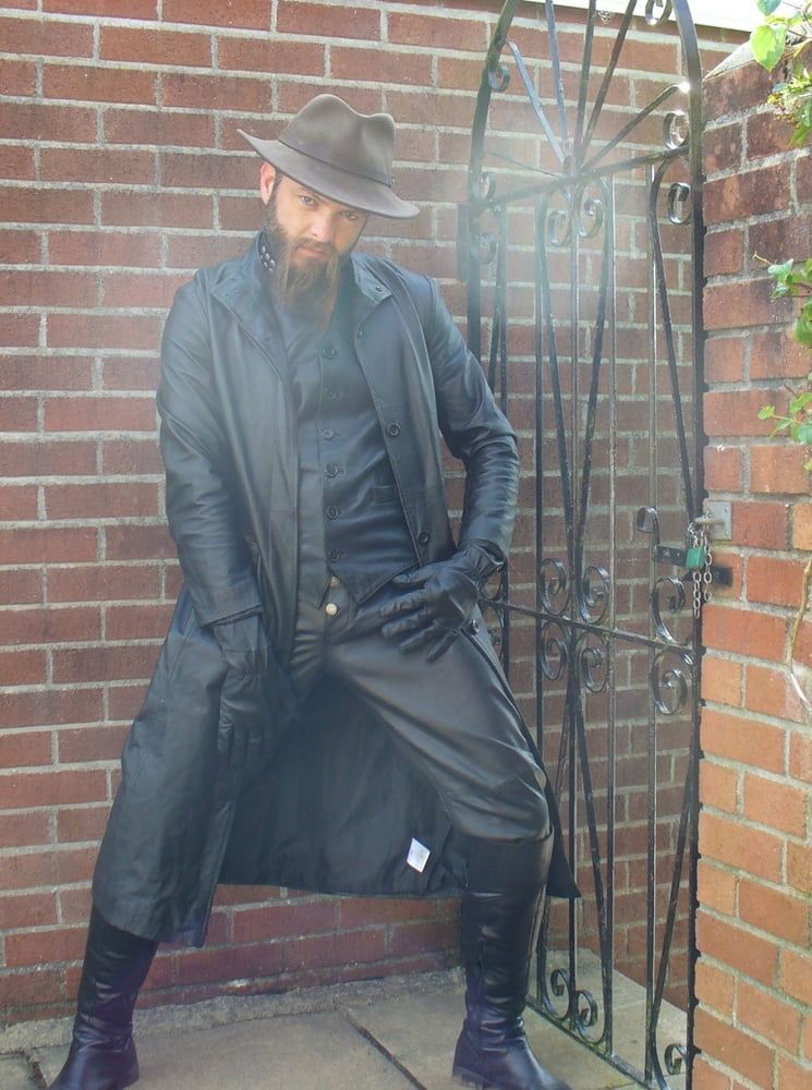 Leather Master outdoors in leather coat and boots #4