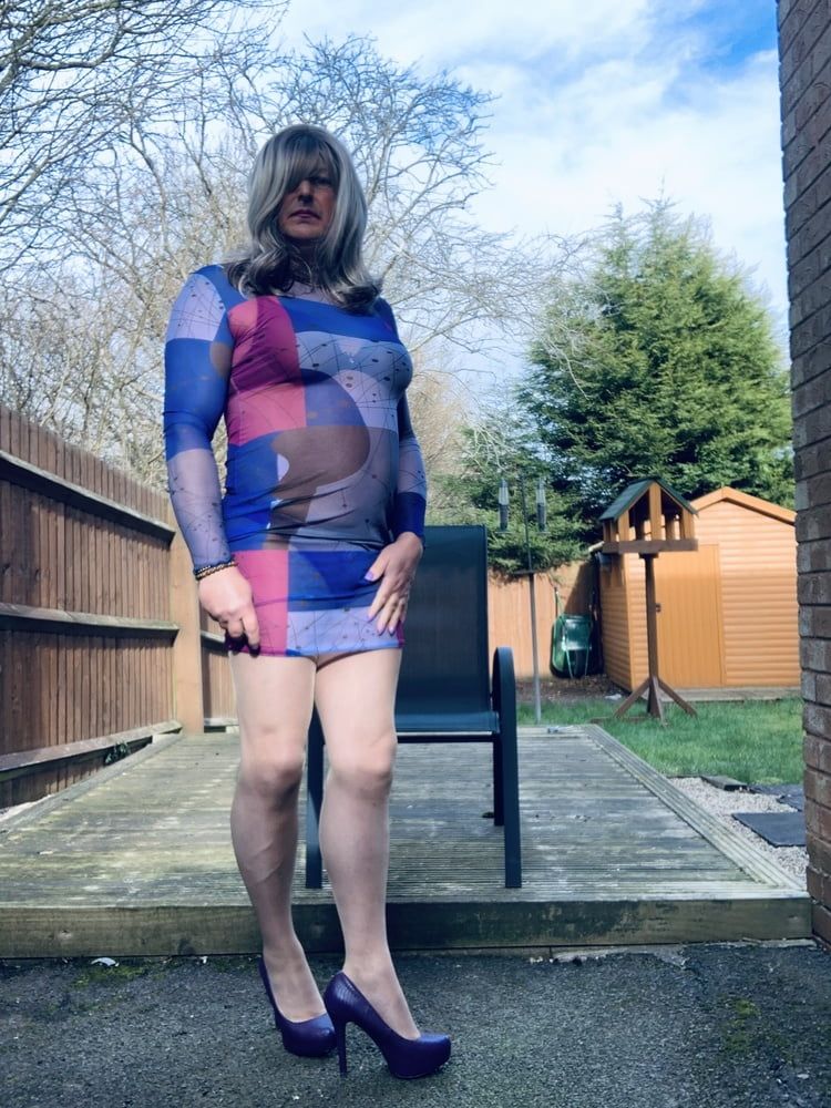 Crossdresser Kellycd in multi colour see thru dress and seam #27