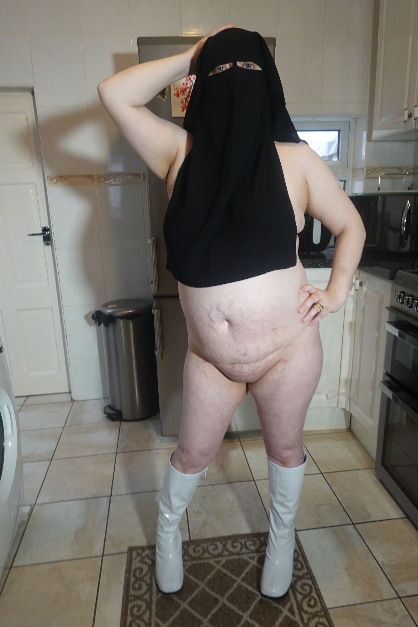 Naked in Niqab and white Knee Boots #6