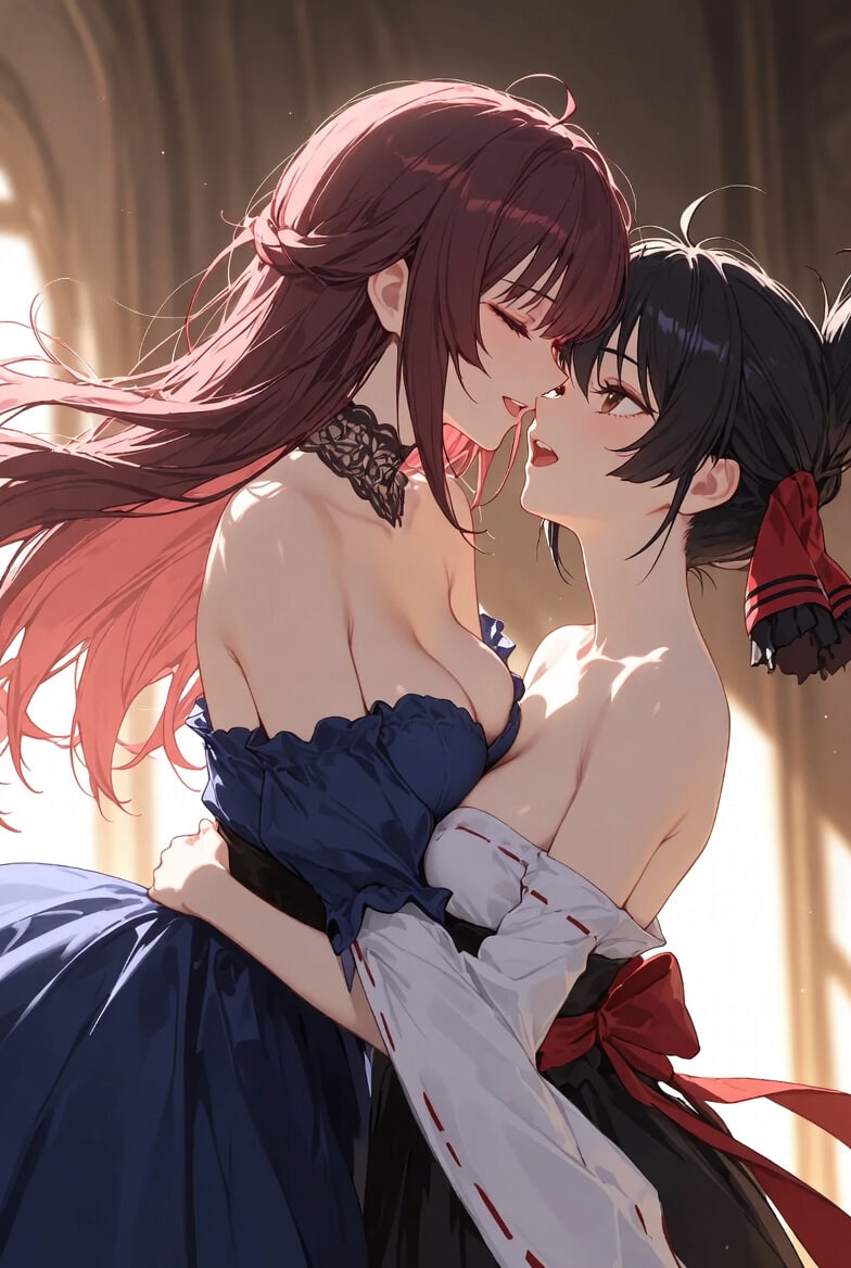 Busty Yuri Lesbians Passionate Kisses & Embraces – AI Anime  #7