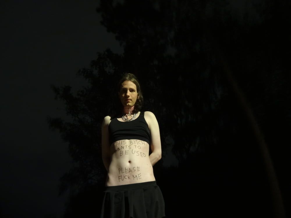 Showing off my new sissy collar outdoors at night #4