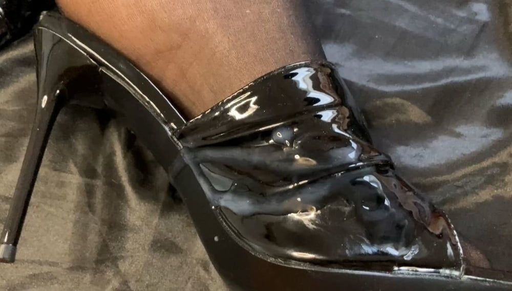 Cum on Black High Heel Mules #11