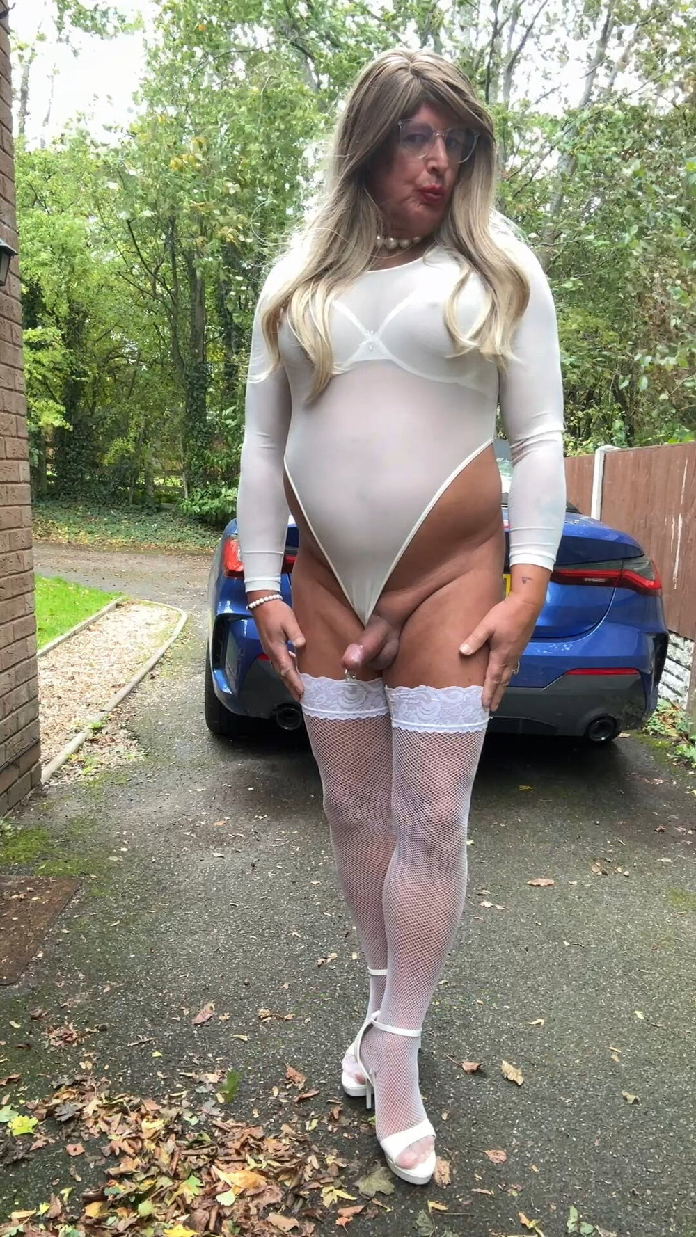 Sexy Crossdresser kellycd2022 in white bodysuit suit  #22