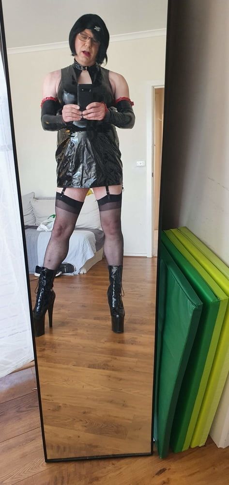 Slutty Rachel Latex in PVC Black Dress #19