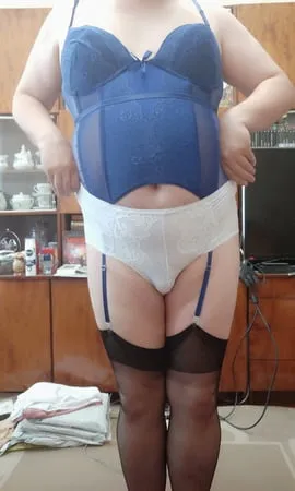 myself in new lingerie and blue corset         