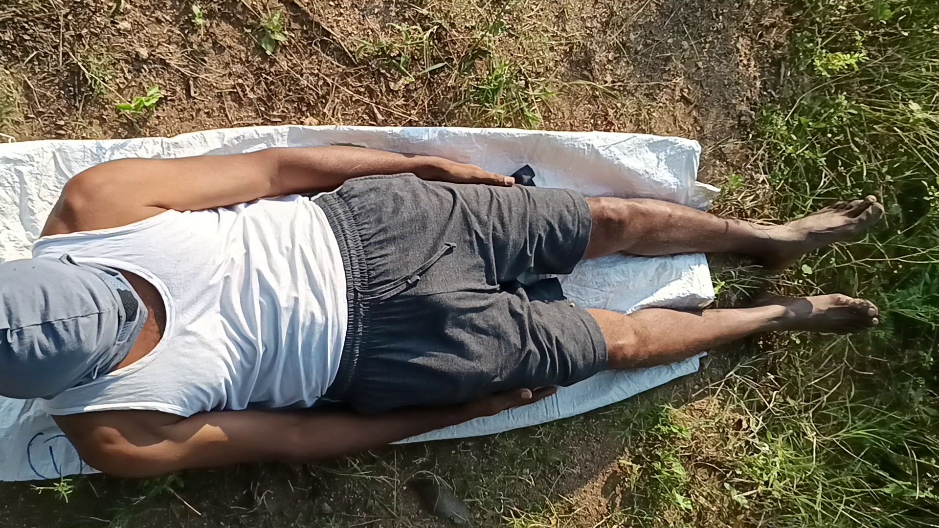 Very Sexy Indian Man Cumshot at Outdoor Field, Top View, Aer #2