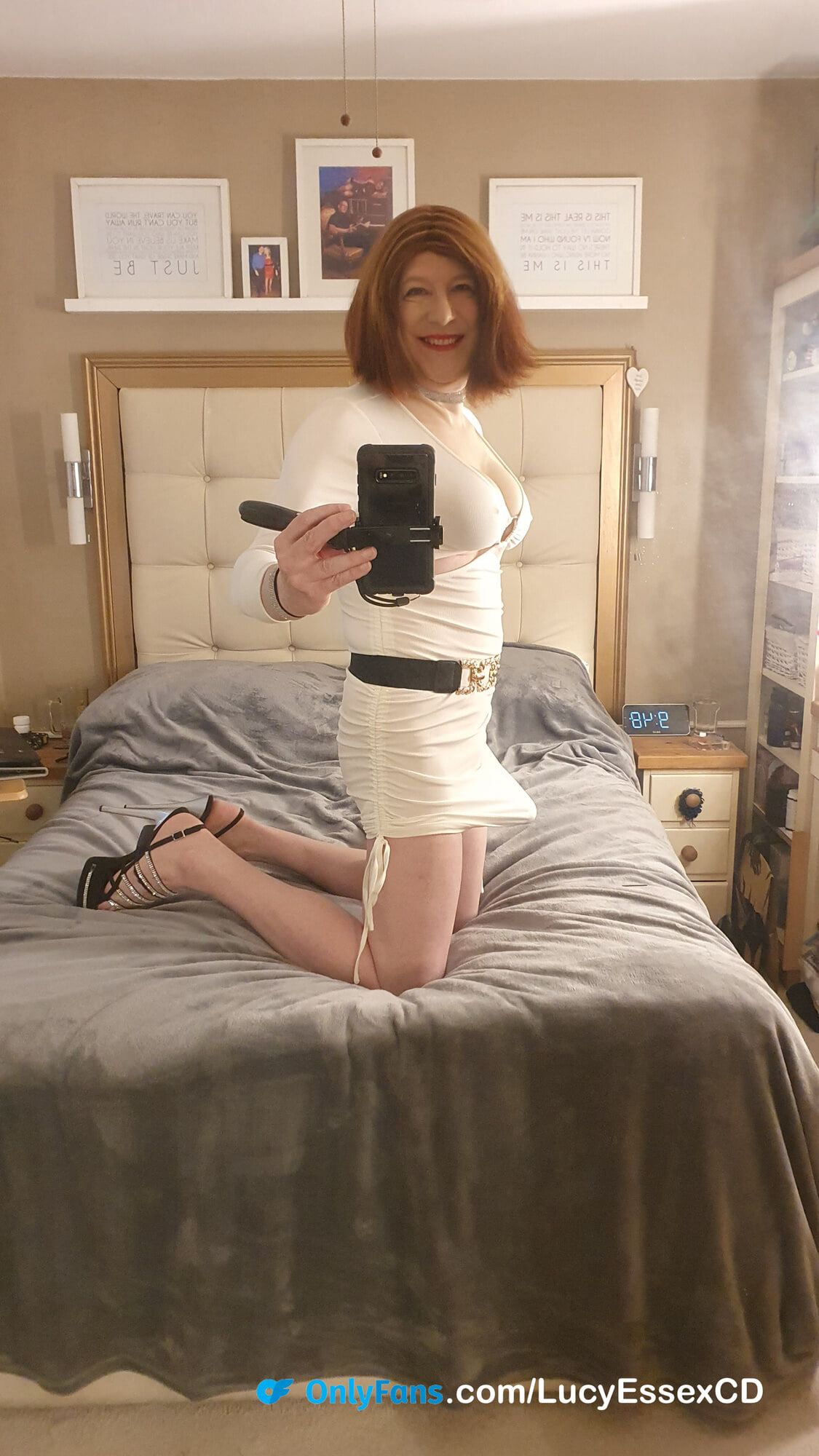 Sexy TGirl Lucy Essex, Wanking my big cock in white dress #7