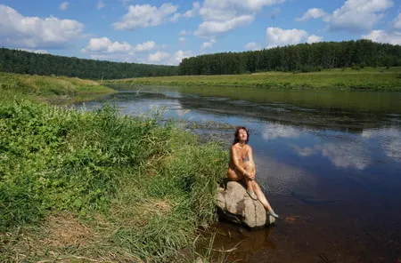 boulder in volga river         