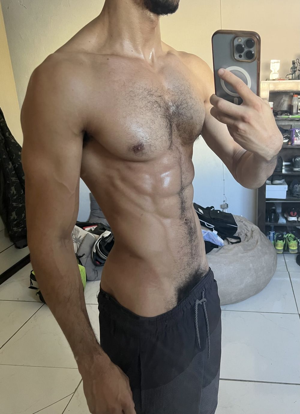 Sweaty fitness male body after running #3