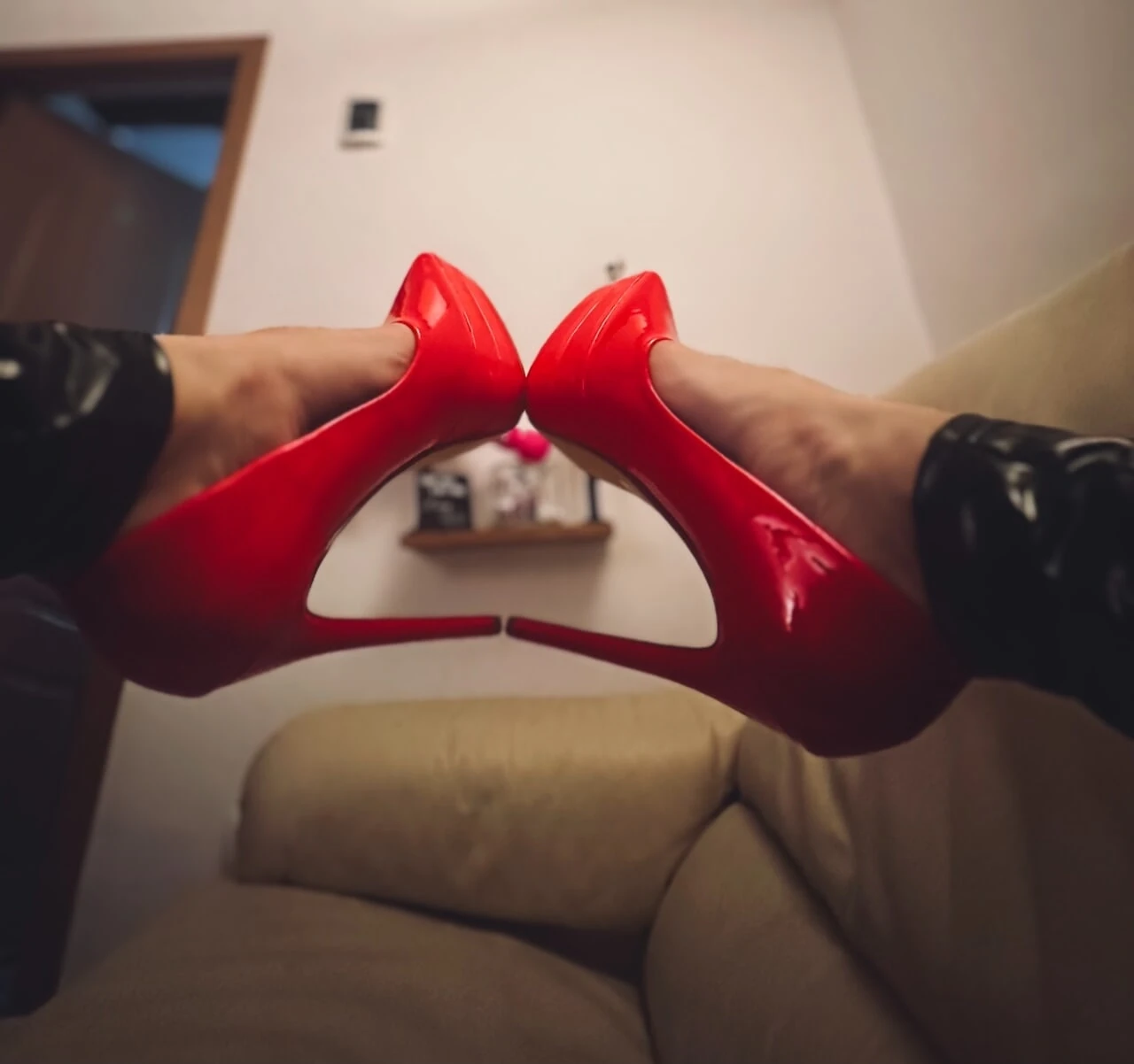 Femboy leather and red high heels #15