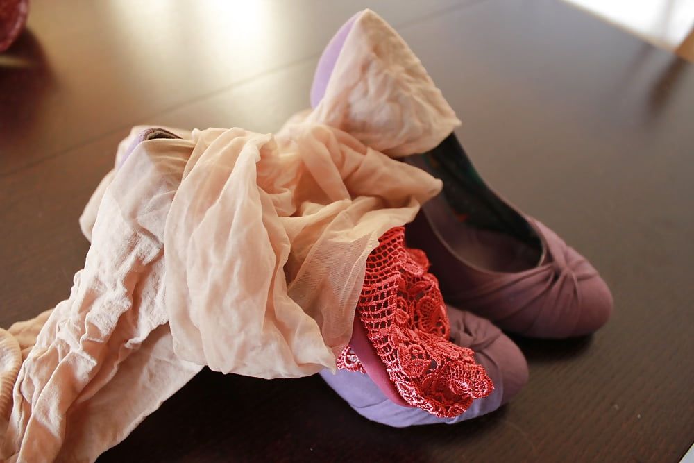Violet heels, panties, bra, pantyhose #29