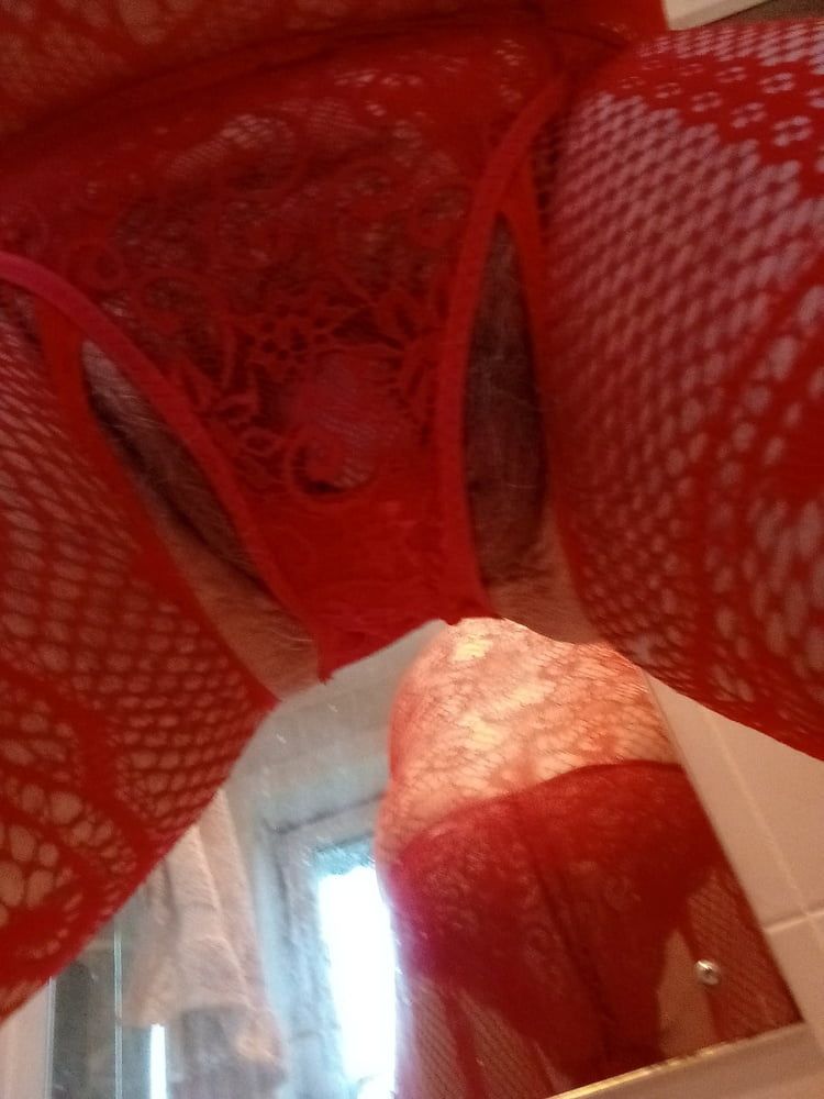 New crotchless red body stocking and two different panties #30