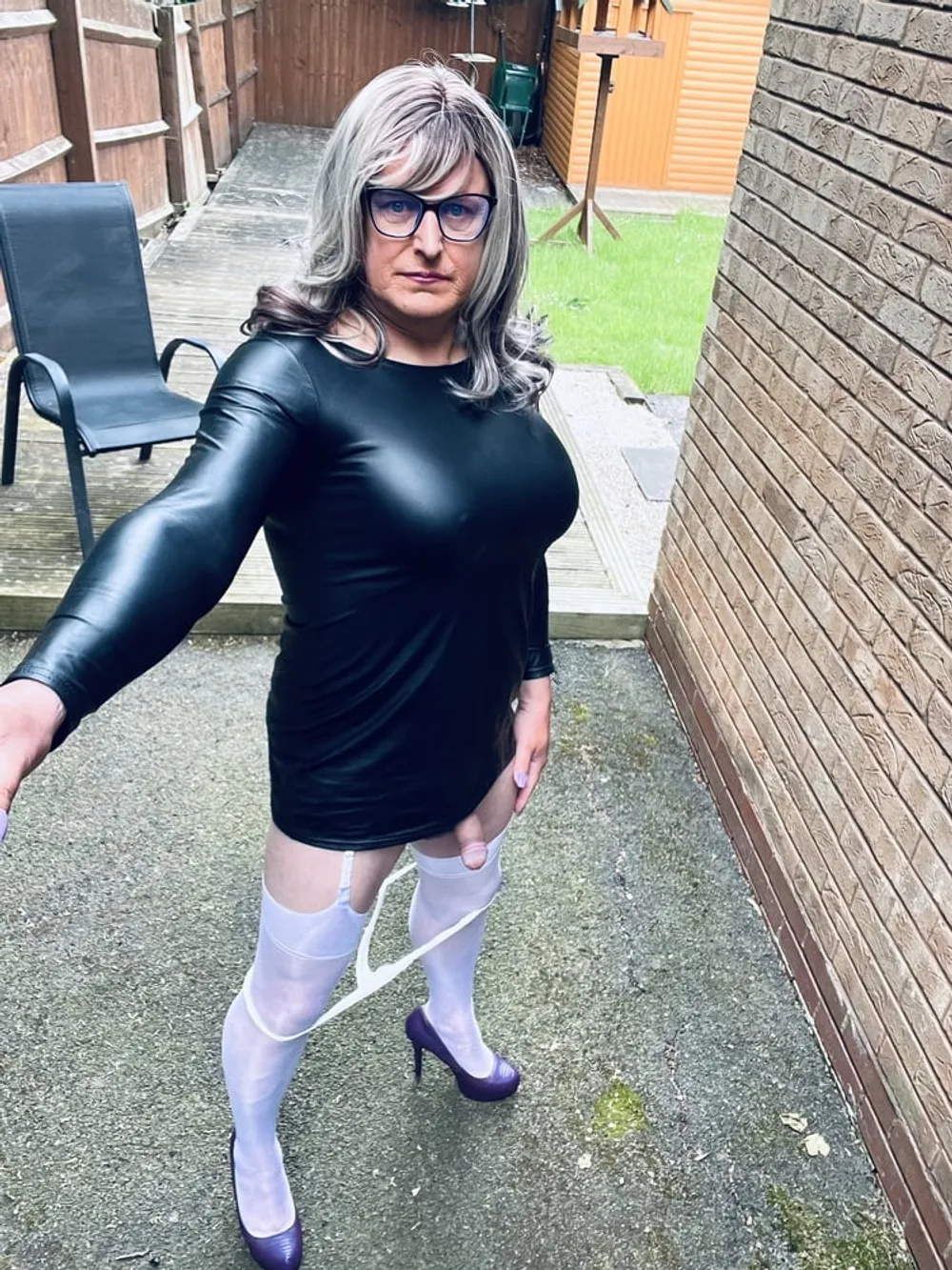 Crossdresser Kellycd in black pvc dress  #22