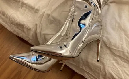 silver high heel patent boots         