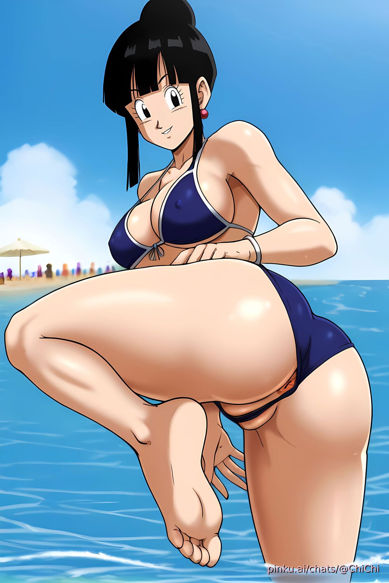 Chichi exhibitionism session at the beach Dragon Ball hentai #3