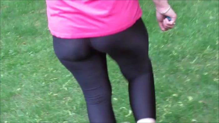 Public See Through Leggings Big Ass in Shiny Spandex MILF #12