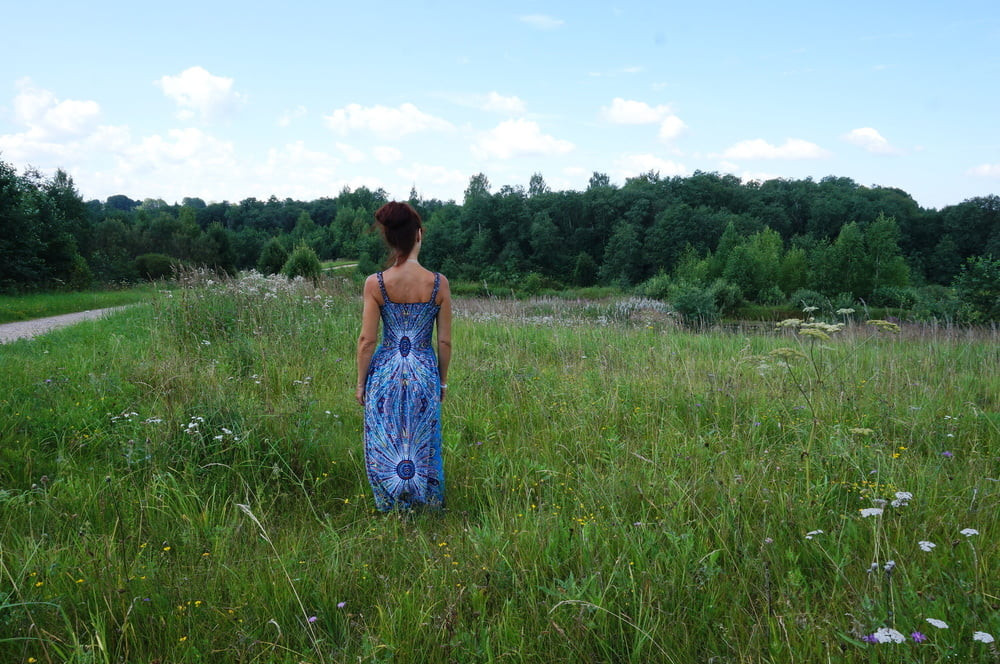 In blue dress in field #38