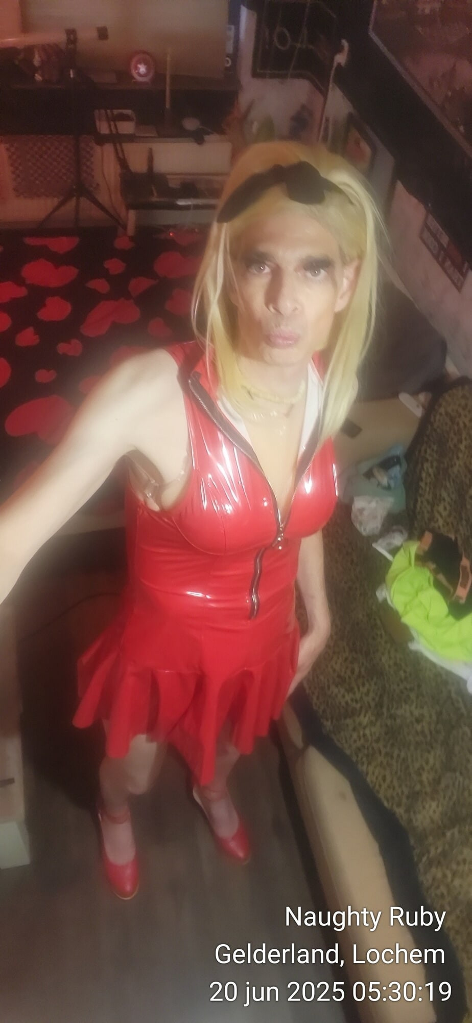 Red latex mini dress #27