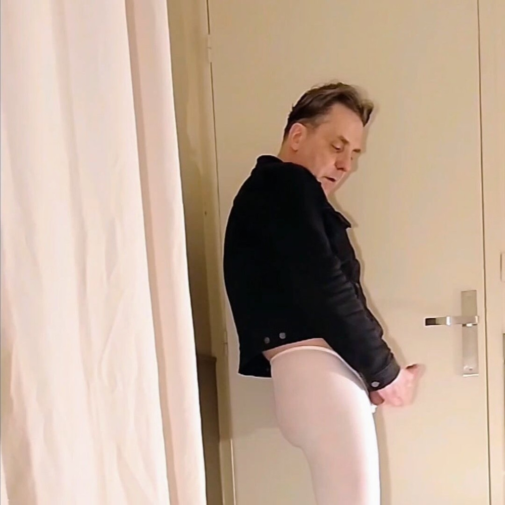 Cock stroking and handjob in white open pantyhose #35