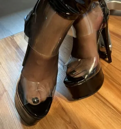 black and clear pvc porn high heel boots         