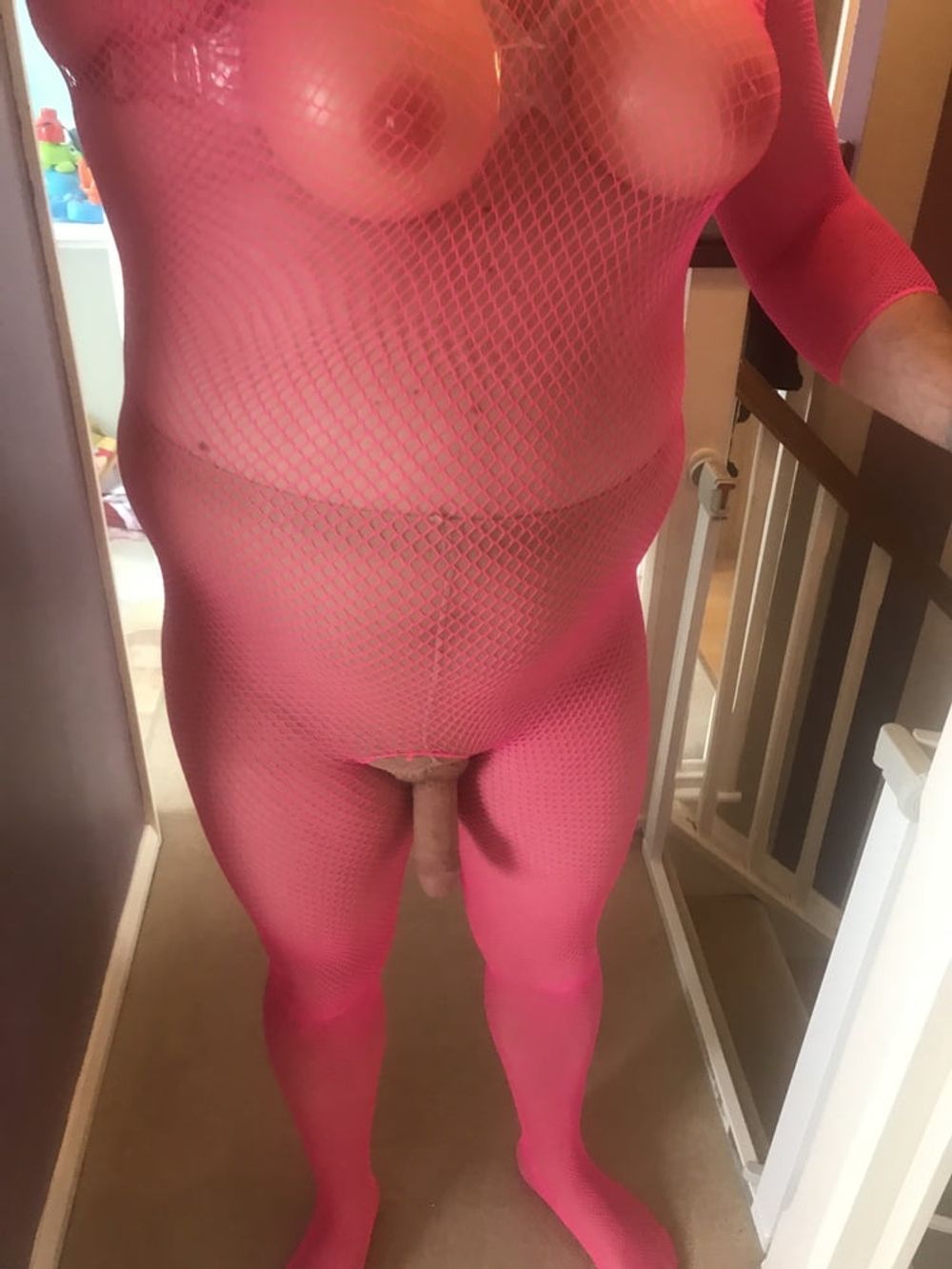 Pink fishnet bodystocking. #6