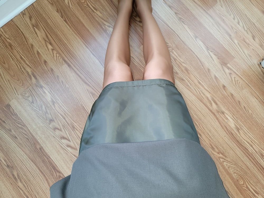 Lined green office pencil skirt with glossy pantyhose  #32