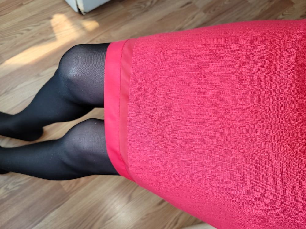 Pink pencil skirt with black pantyhose  #16