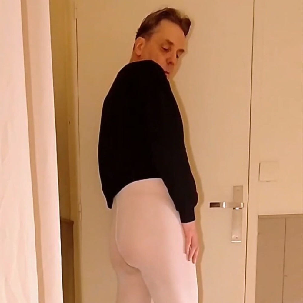 Slutty and horny in white open pantyhose #11