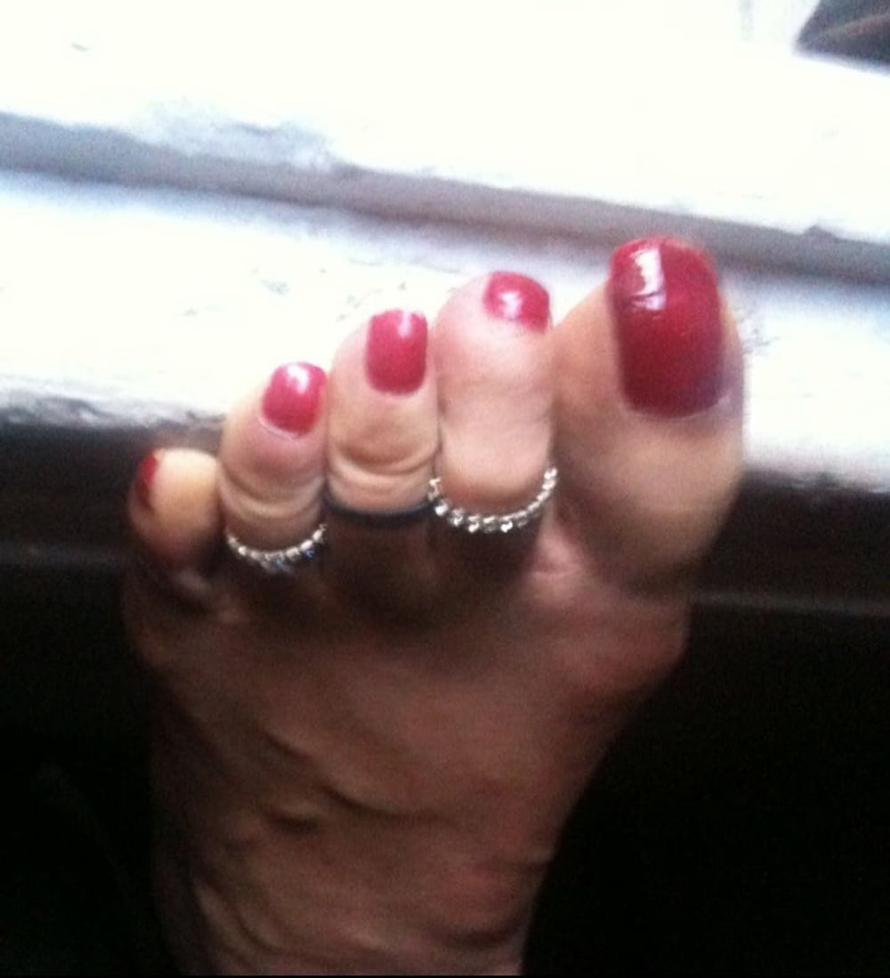 red toenails mix (older, dirty, toe ring, sandals mixed). #26