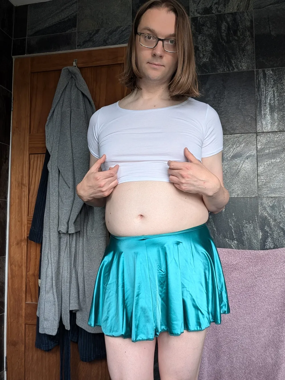 Sissy Crossdresser In Crop Top and Skirt #9