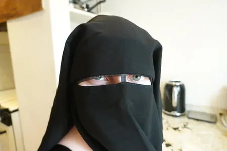 pregnant wife in muslim niqab and nursing bra         