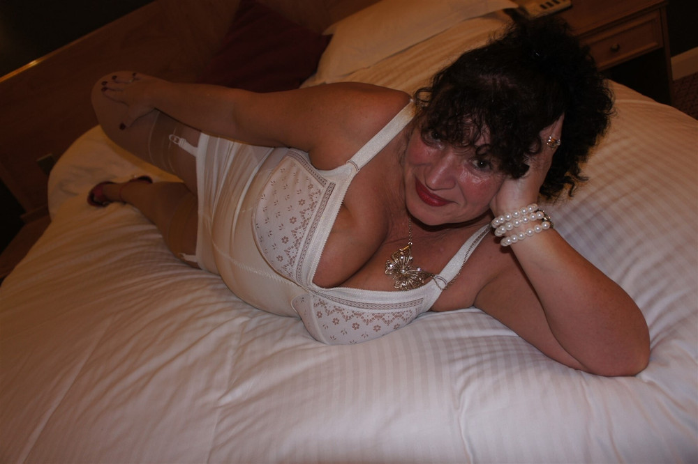 Kim in white vintage corselette #2