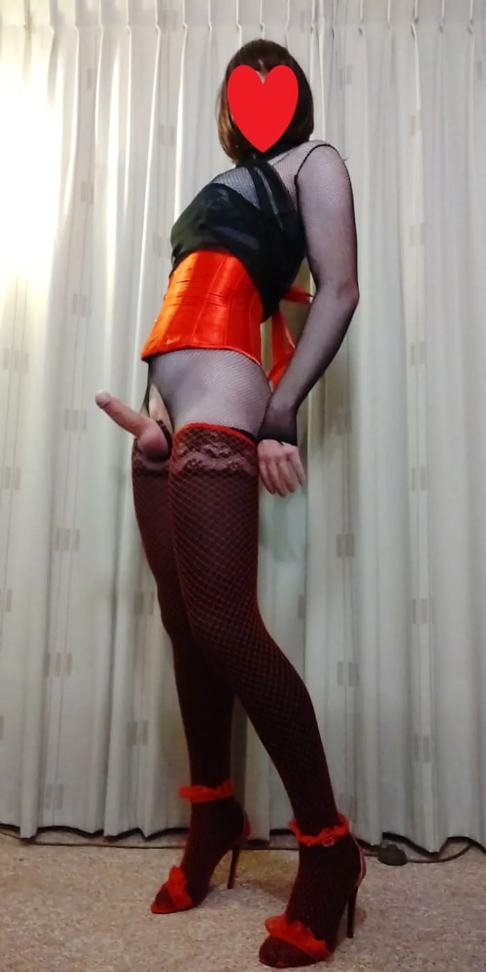 Got horny in fishnets and red corset #7