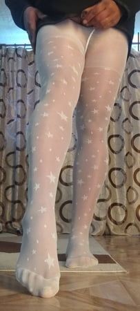 Teen white pantyhose with stars