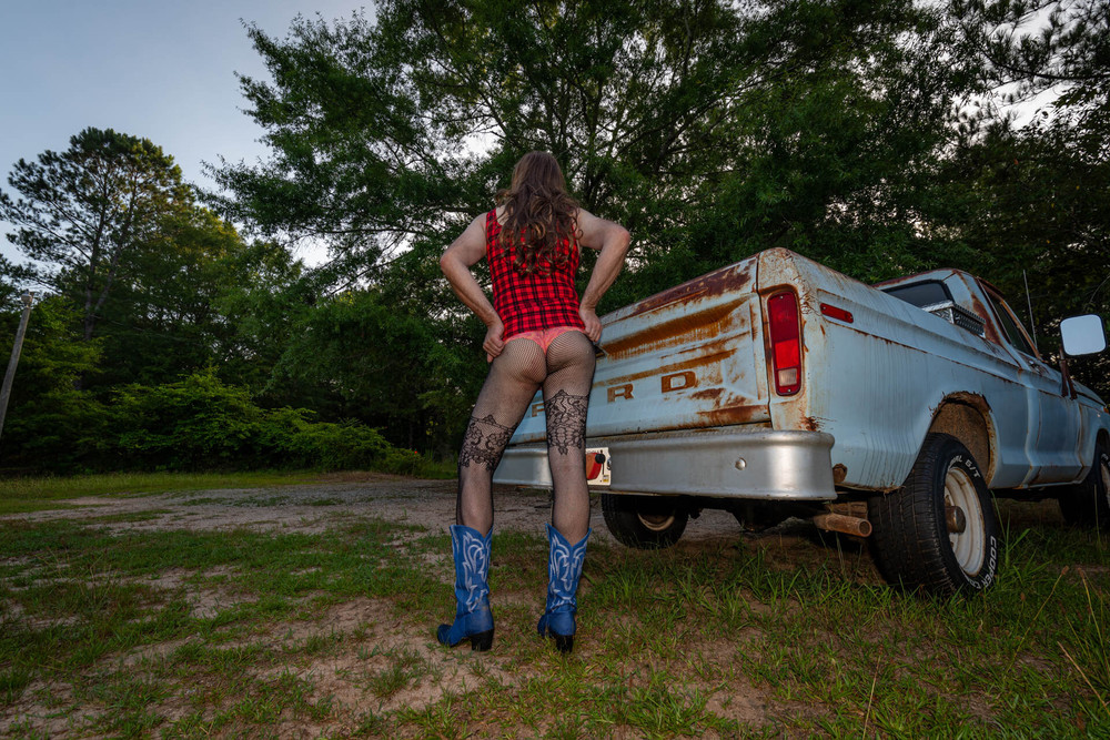Jon Scarecrow Big Fake tits Crossdresser in Snug Plaid Dress #20
