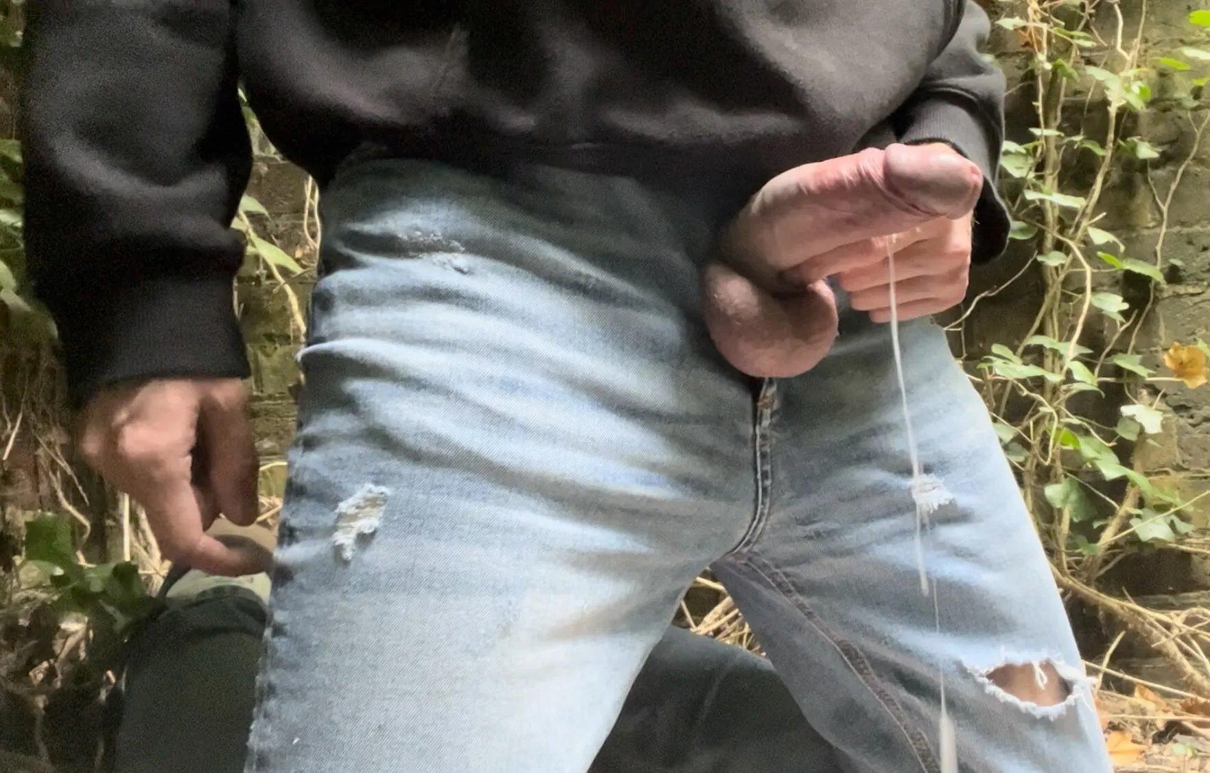 Huge cumshot outdoors