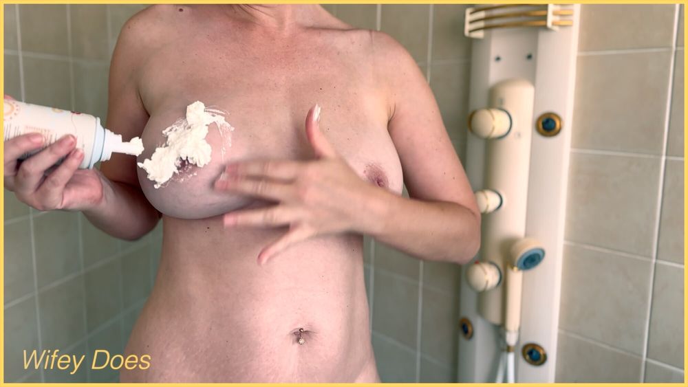 Wifey covers her perfect tits in whipped cream #6