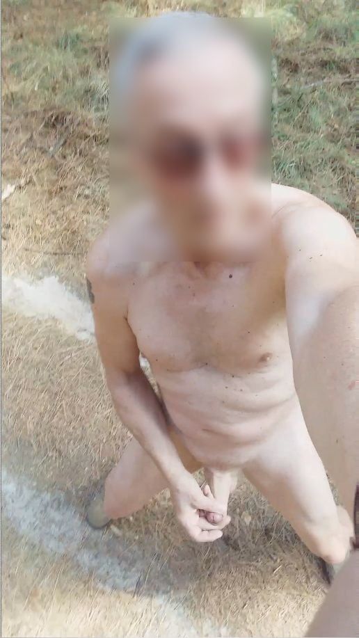 exhibitionist naked jerking cumshot in the woods #49