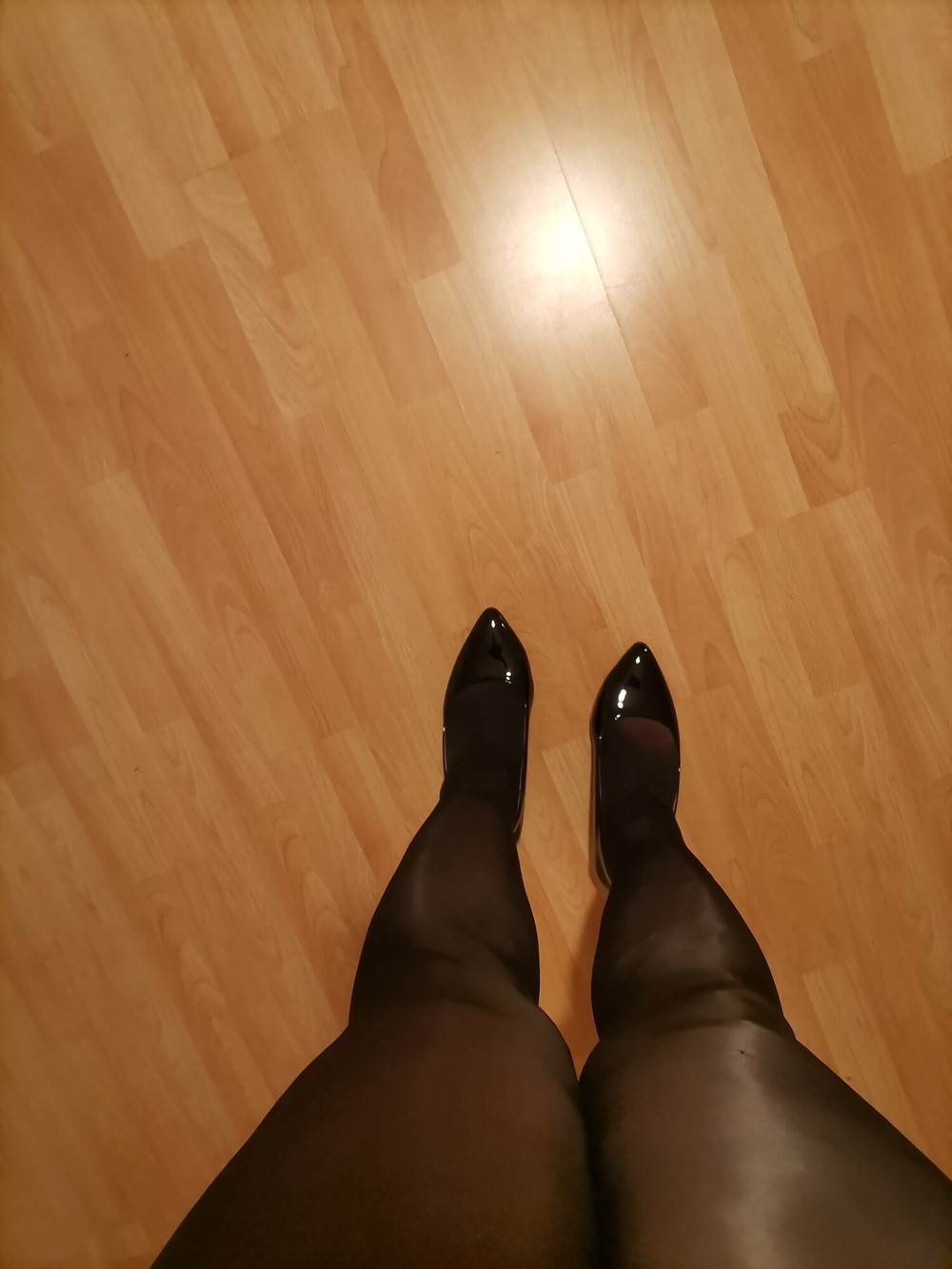 Black black shiny tights and pumps #2