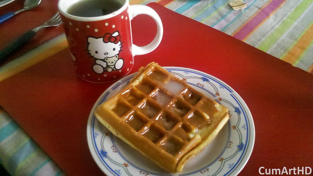 Cum on food! Waffle with milk caramel & cum (from 2012) #3