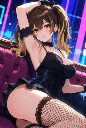 Busty Anime Waifus in Sexy Black Lingerie Neon Seduction Col