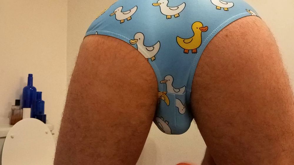 Small penis bulge cum in cute duck speedo, brief, trunks. #21