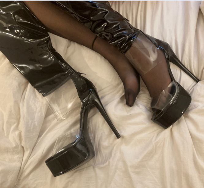 Black and Clear PVC Porn High Heel Boots #11