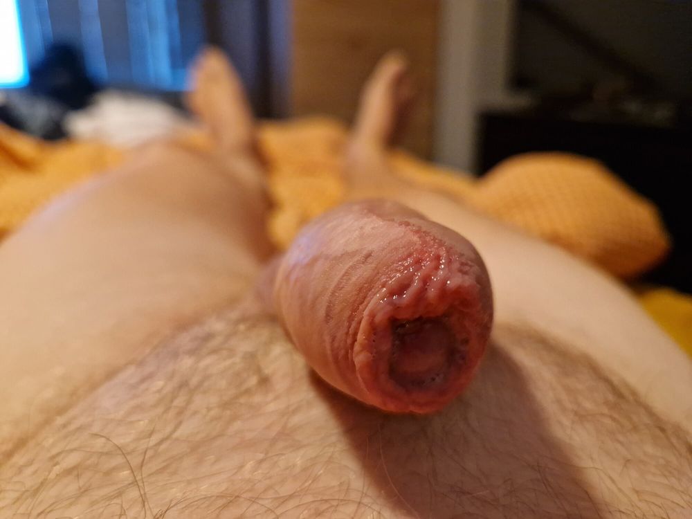 Playing with my thick uncut cock #12