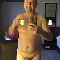 Cool chubby naked  daddy has coffee time 