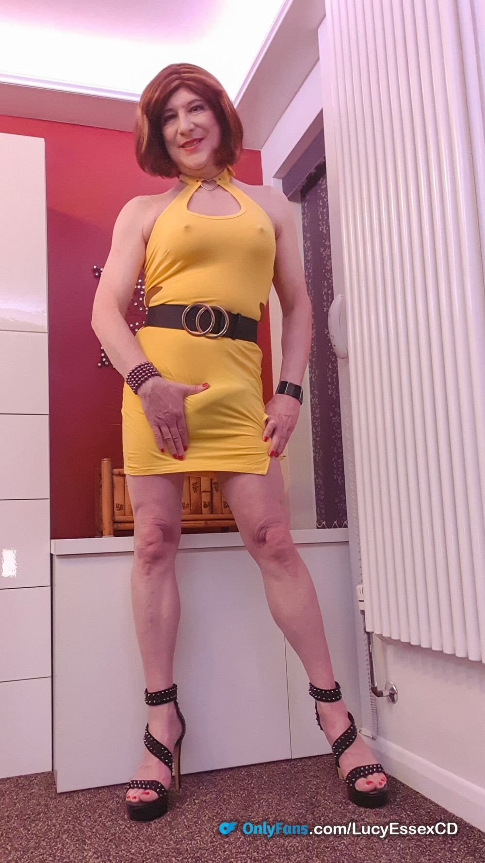 TGirl Lucy big cock bulging in sexy dress #5