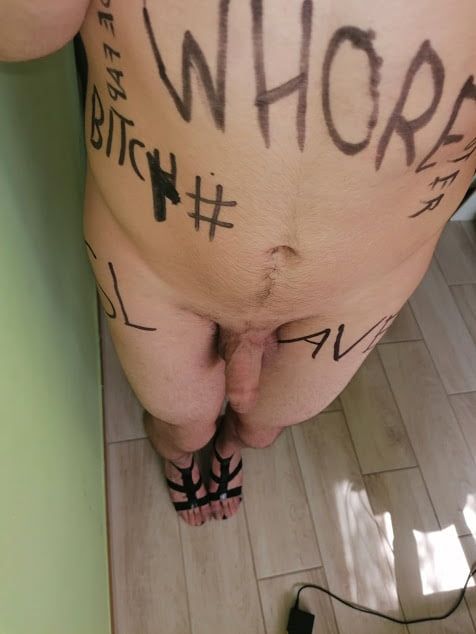 Slave body writing in dirty basement. Humiliation comment #29