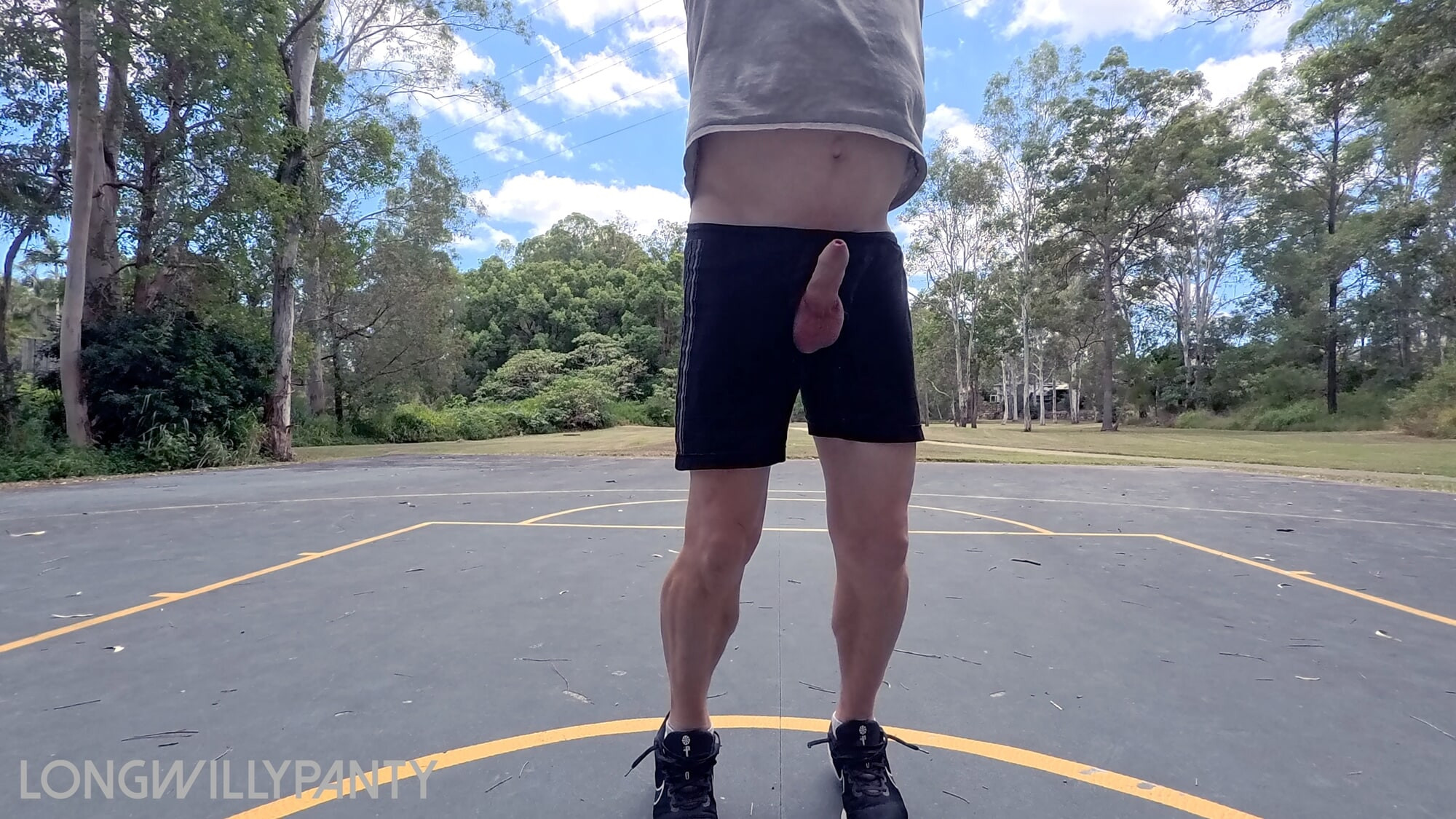 Straight guy hanging out his uncut cock at the public space. #21