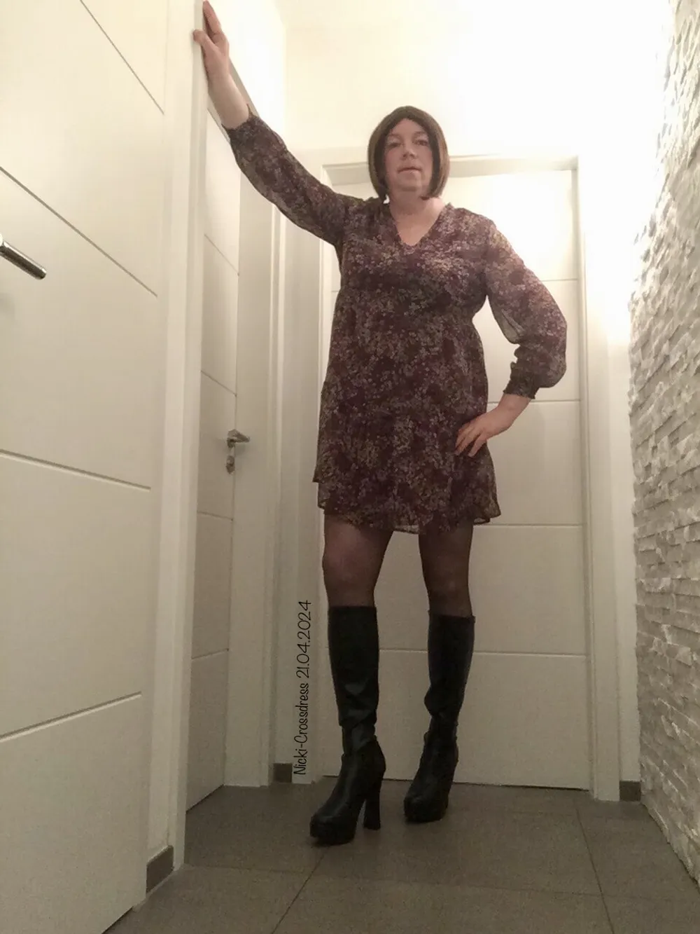 Nicki-Crossdress sexy Summer-Dress, Pantyhose &amp; Boots #2